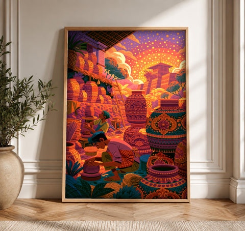 Southeast Asian Art, Khmer Empire Pottery Artisans, Folk Craft, Framed Unframed or Digital