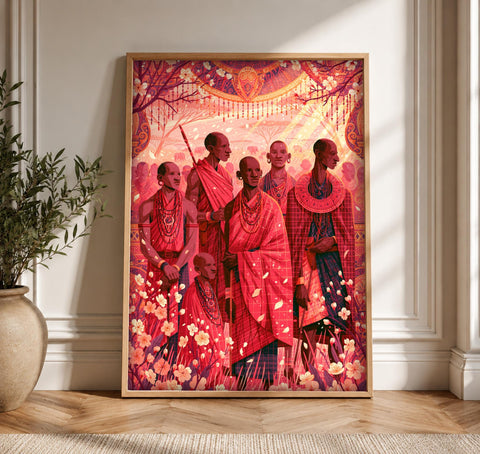 African Wall Art, Maasai Warriors Kenya Print, Cultural Decor, Framed Unframed or Digital