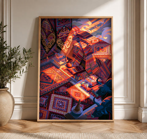 Ottoman Carpet Art, Silk Road Bazaar Print, Islamic Decor, Framed Unframed or Digital