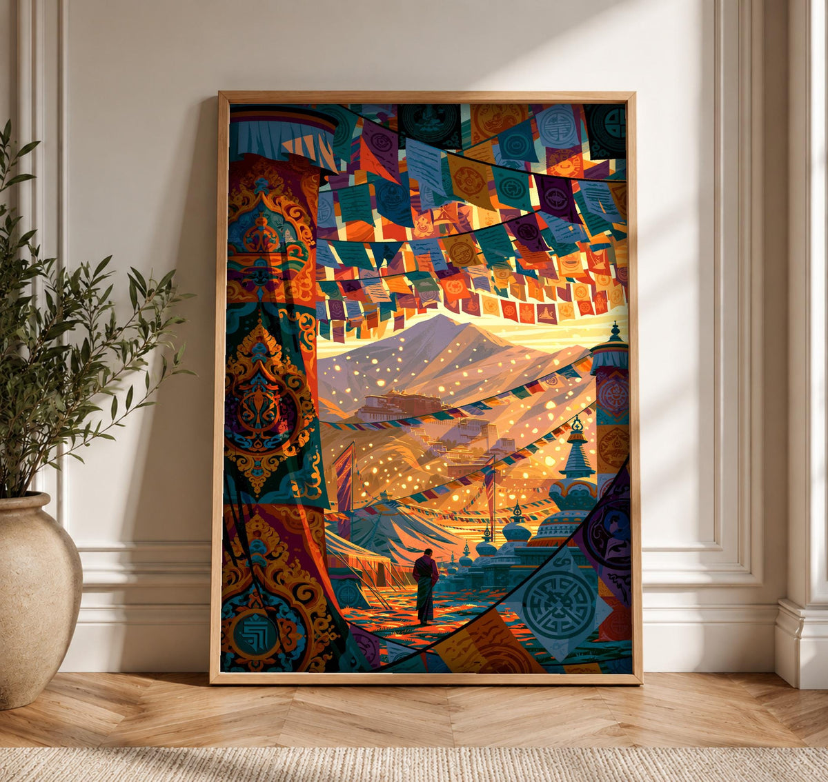 Tibetan Wall Art, Potala Palace Print, Himalayan Prayer Flags, Framed Unframed or Digital