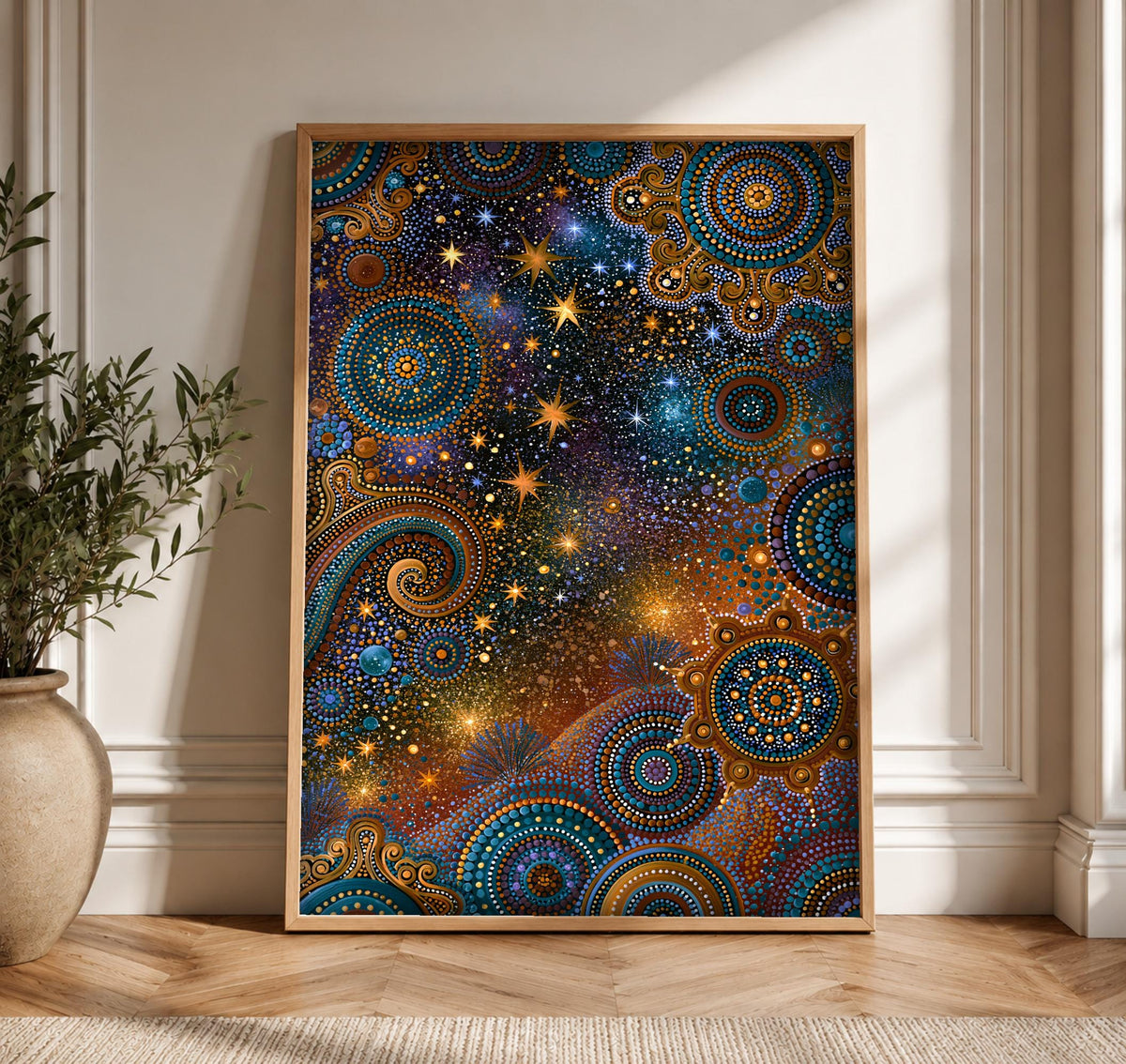 Celestial Star Map, Aboriginal Dot Art, Cosmic Indigenous Print, Framed Unframed or Digital