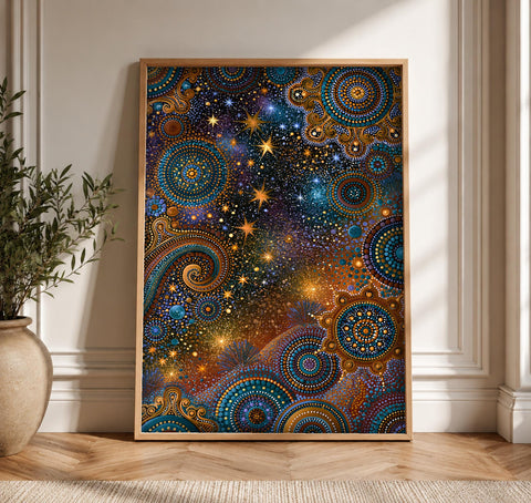Celestial Star Map, Aboriginal Dot Art, Cosmic Indigenous Print, Framed Unframed or Digital