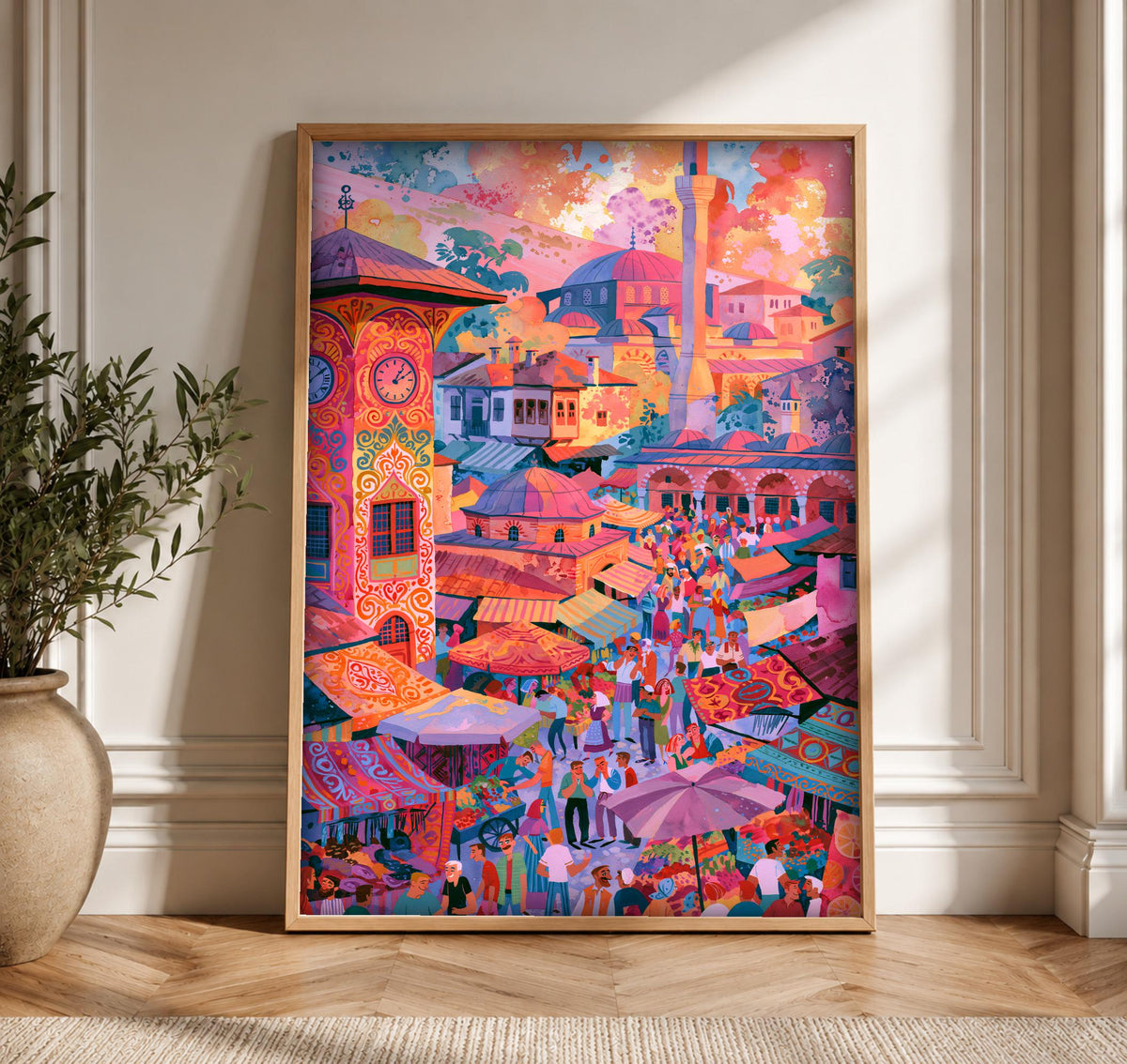 Ottoman Wall Art, Bazaar Market Scene, Islamic Decor, Framed Unframed or Digital