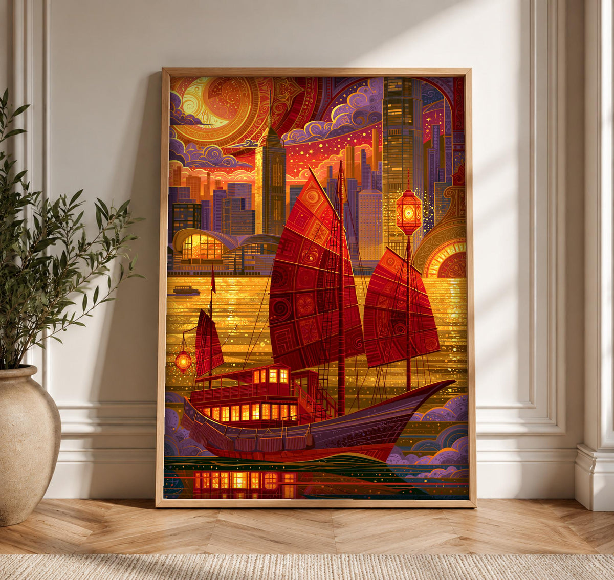Chinese Junk Ship Art, Qing Dynasty Vessel Print, Framed Unframed or Digital