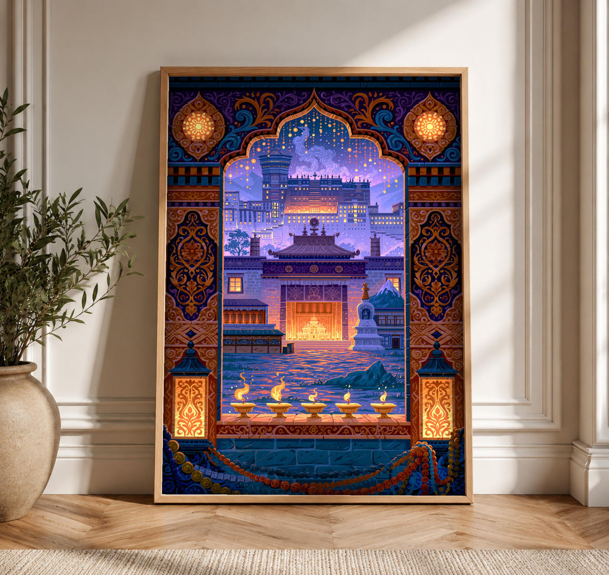 Tibetan Palace Art, Potala Festival Print, Cultural Decor, Framed Unframed or Digital