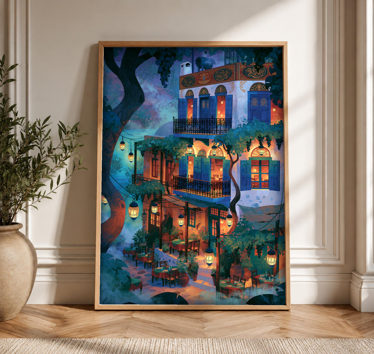 Mediterranean Wall Art, Ottoman Taverna Night Print, Framed Unframed or Digital