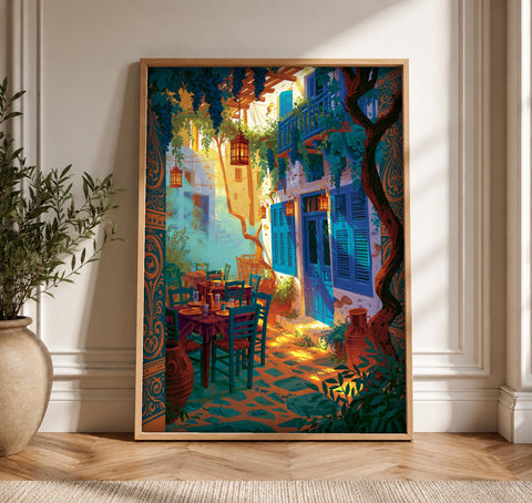 Ancient Greece Wall Art, Aegean Courtyard Scene, Cultural Decor, Framed Unframed or Digital