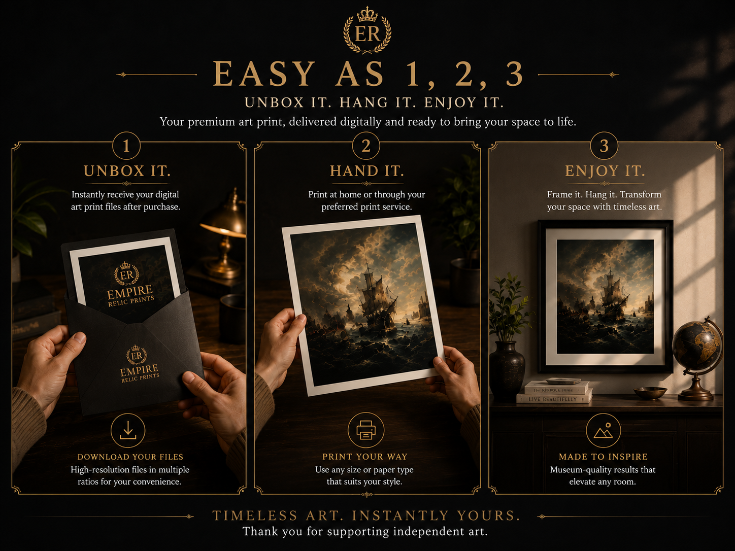 Easy as 1, 2, 3 — unbox it, hang it, enjoy it.